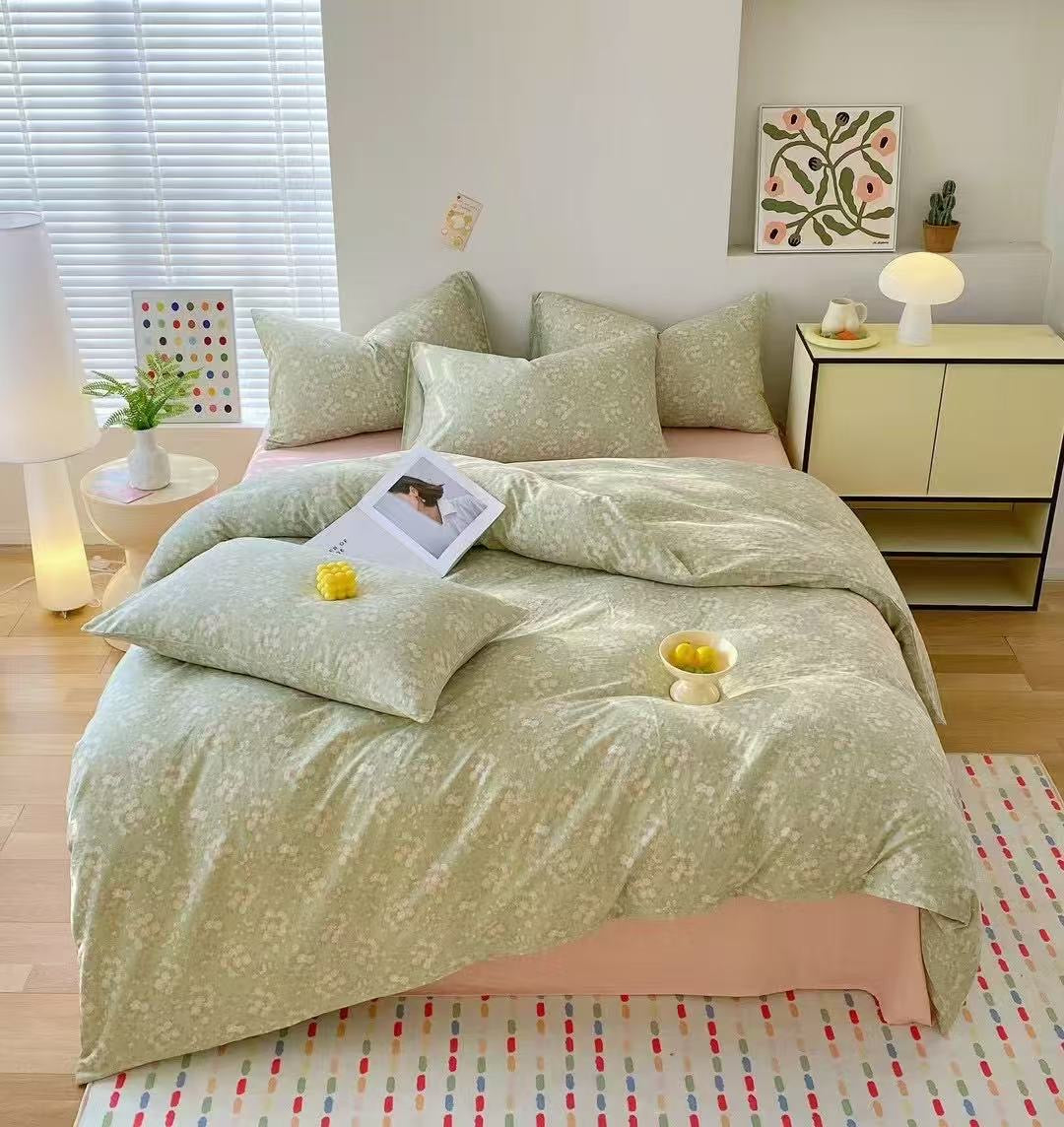 BreezeSoft Gauze Cotton Bedding Set - Green Rose