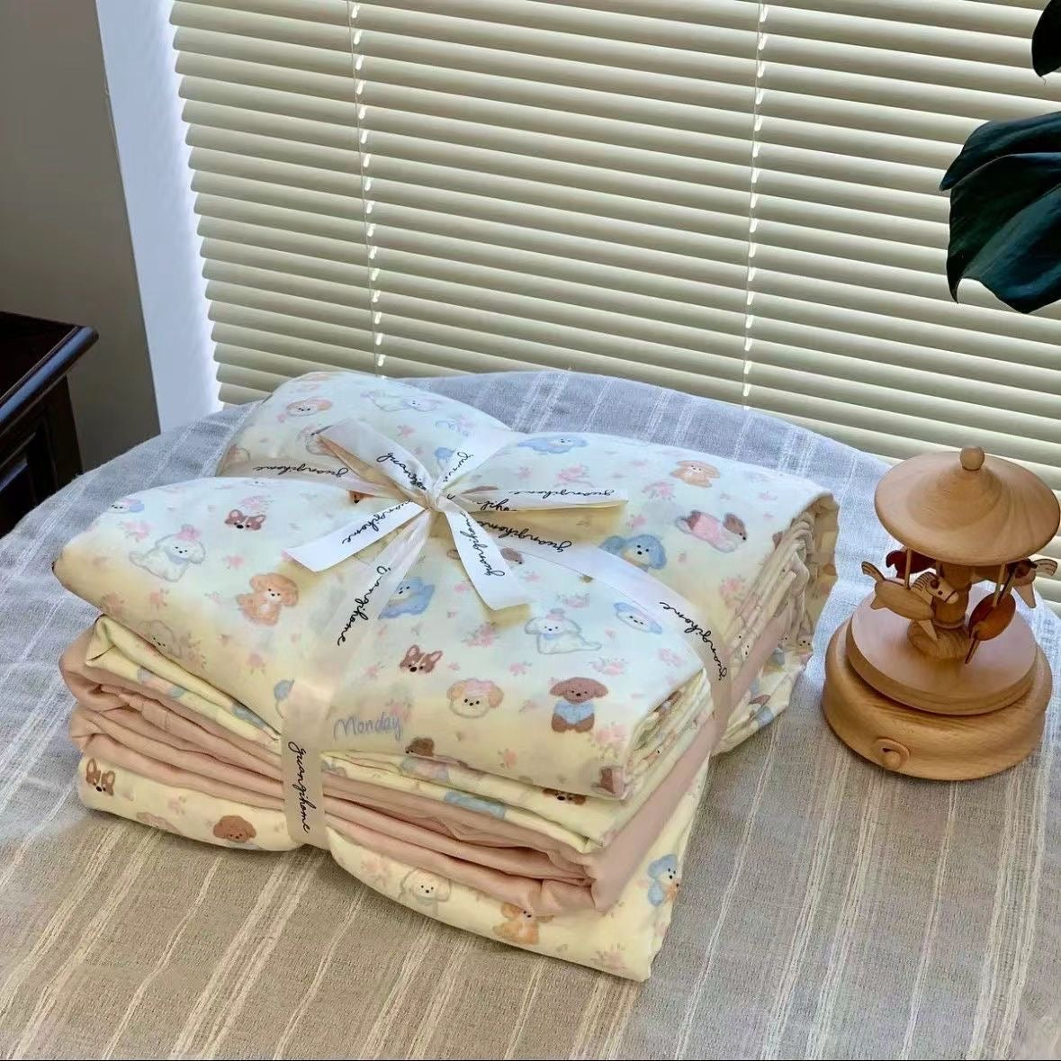 BreezeSoft Gauze Cotton Bedding Set - Pink Puppy