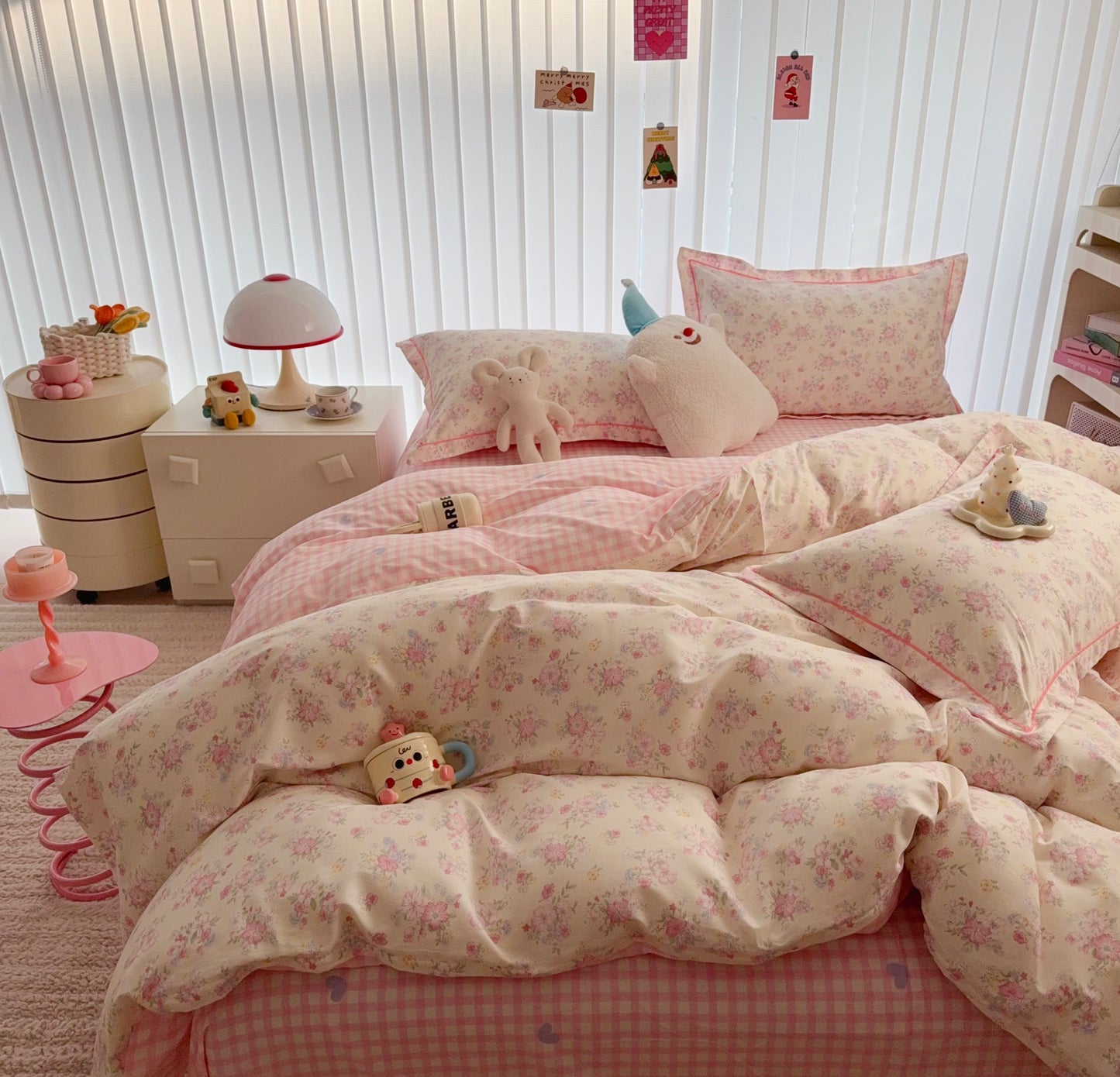 Pure Cotton Bedding Set - Plaid Rose