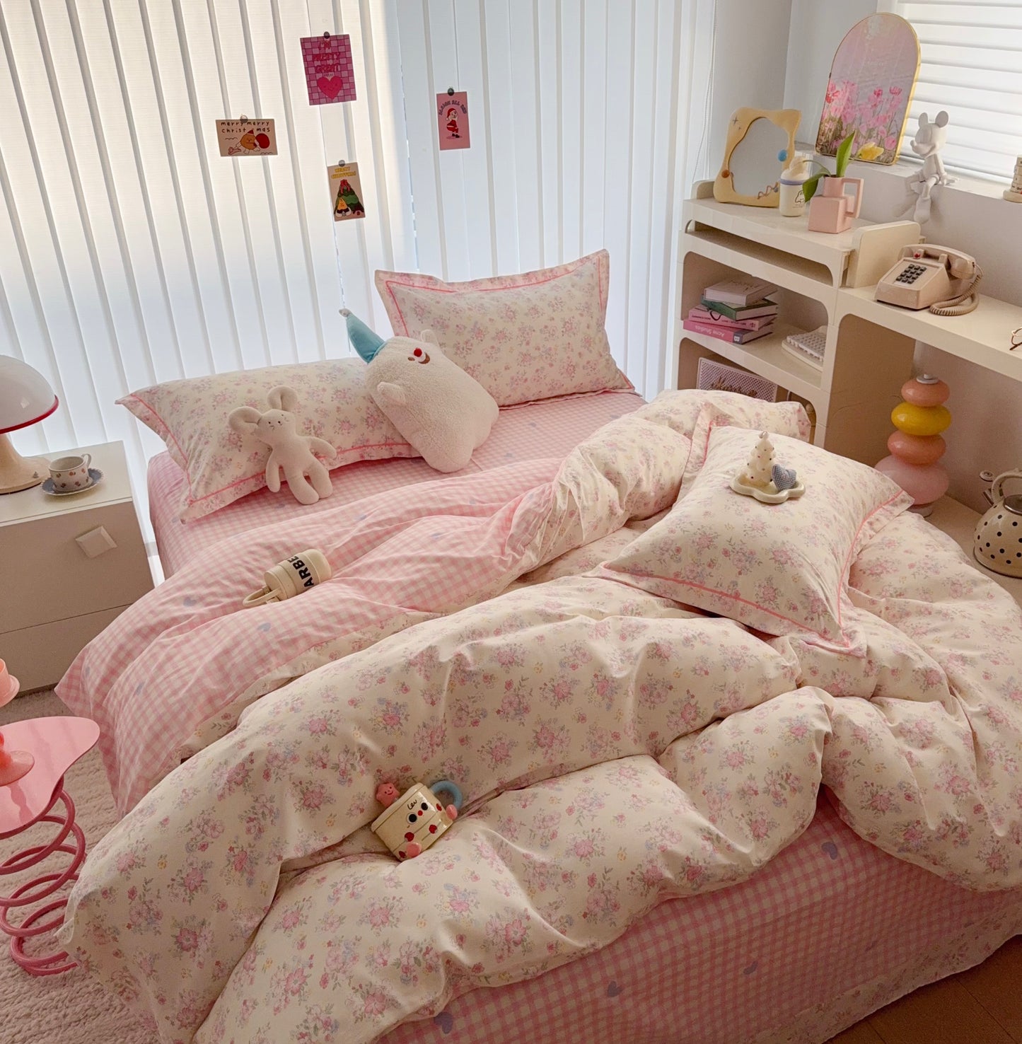 Pure Cotton Bedding Set - Plaid Rose