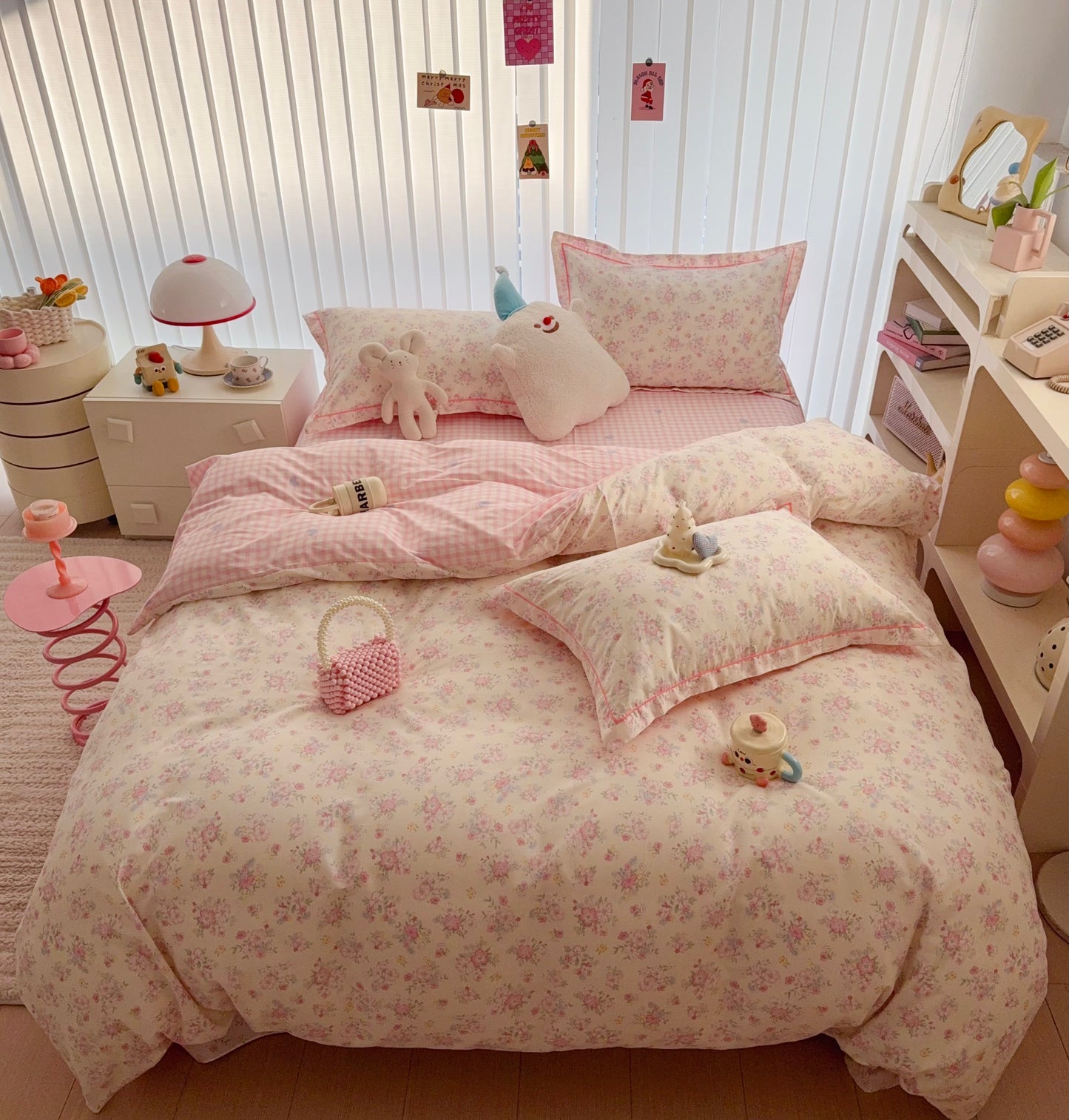 Pure Cotton Bedding Set - Plaid Rose