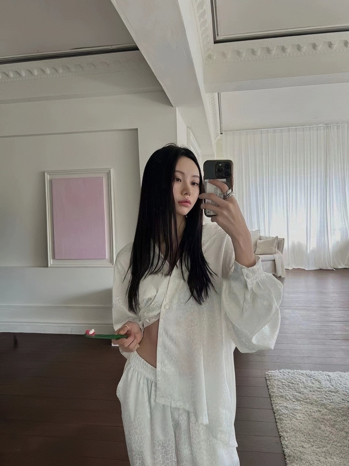 白色豹纹冰丝睡衣套装