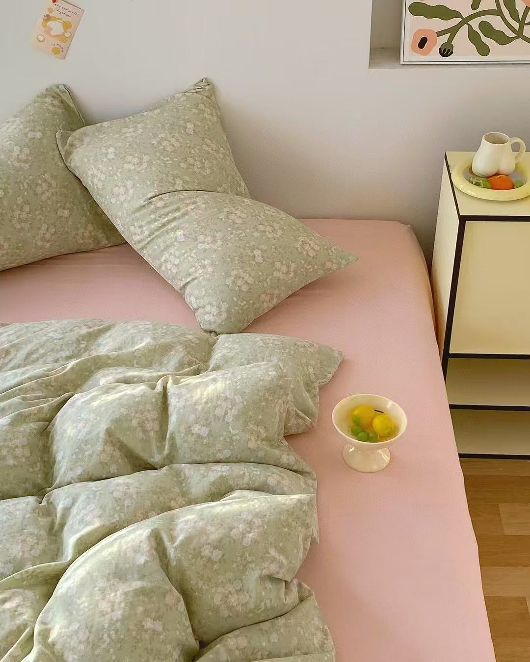 BreezeSoft Gauze Cotton Bedding Set - Green Rose