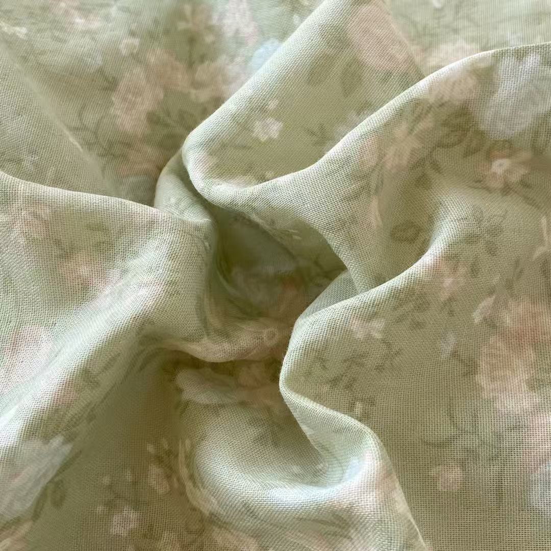 BreezeSoft Gauze Cotton Bedding Set - Green Rose