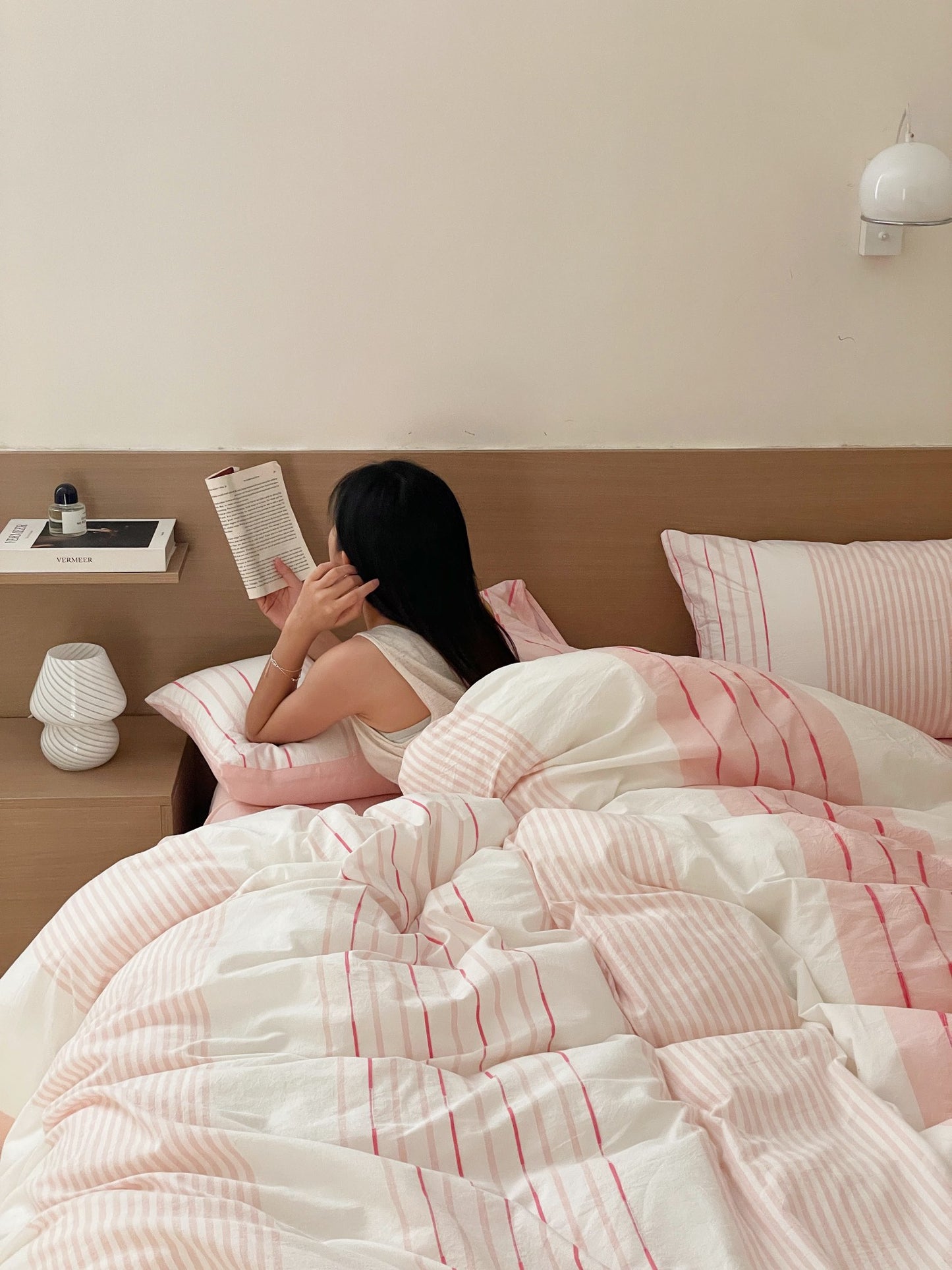Luxury Reversible Pure Cotton Beddings - Pink Stripe