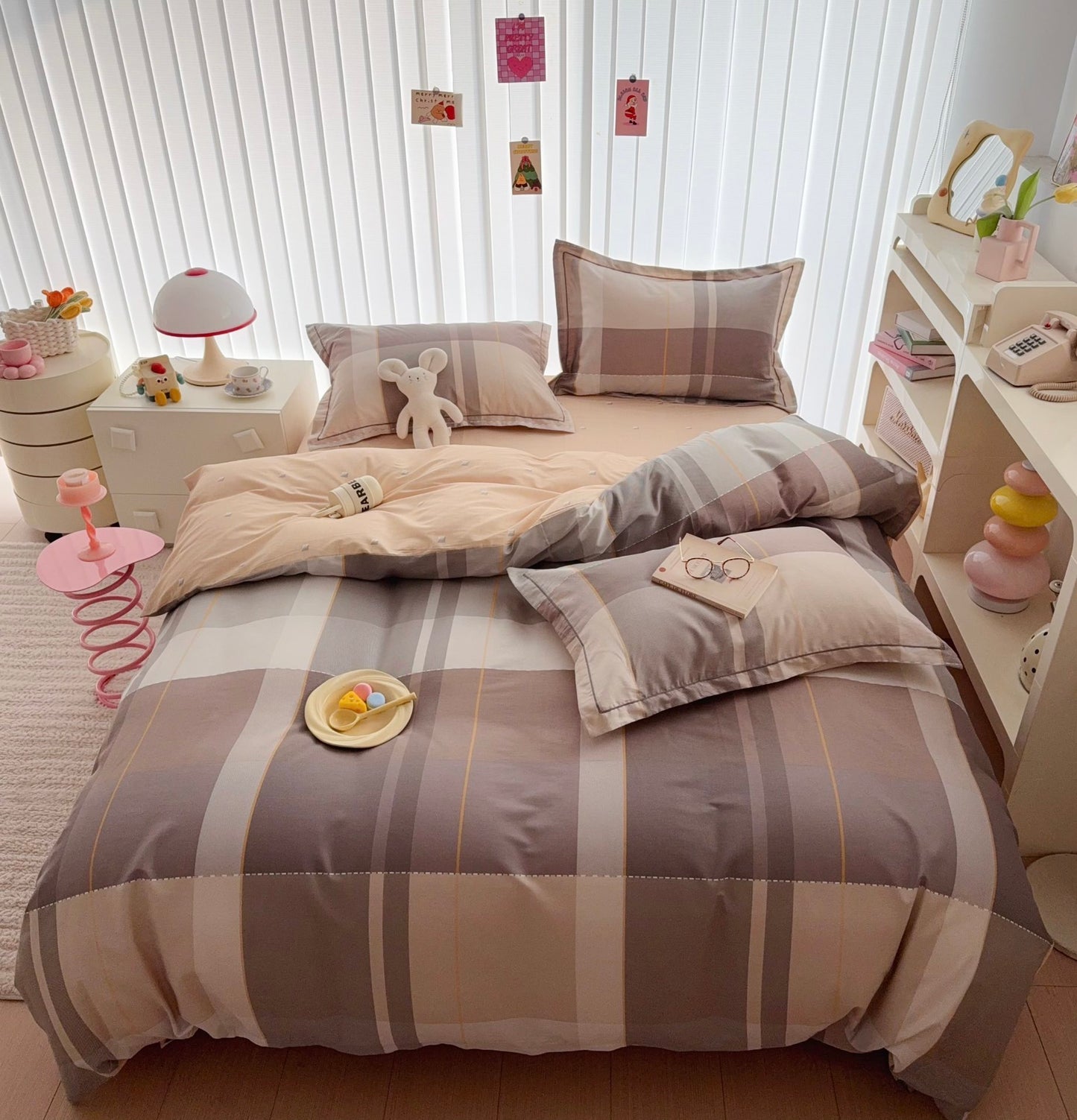 Pure Cotton Bedding Set - Mocha Plaid
