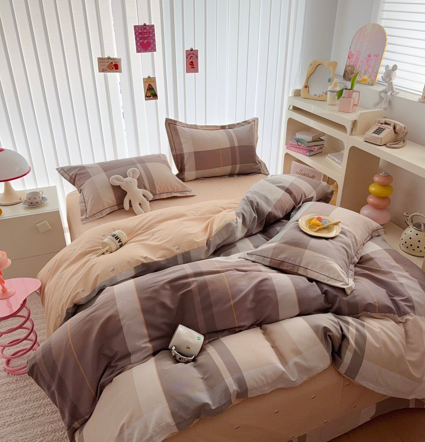 Pure Cotton Bedding Set - Mocha Plaid