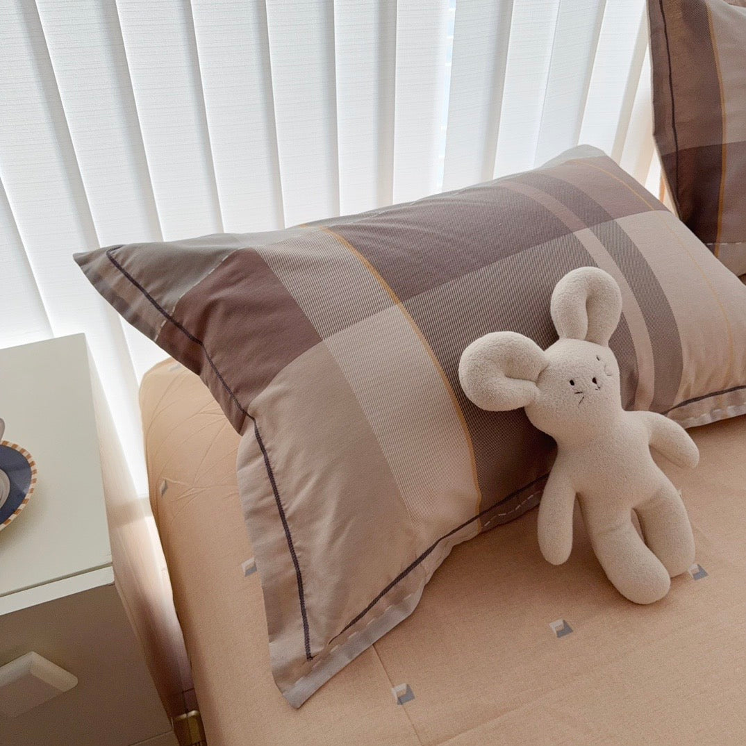 Pure Cotton Bedding Set - Mocha Plaid