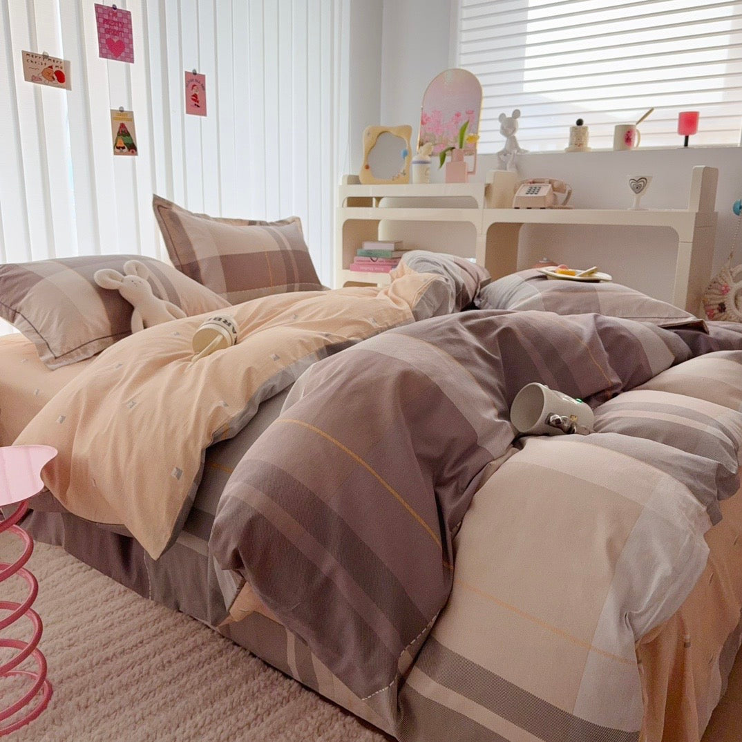 Pure Cotton Bedding Set - Mocha Plaid