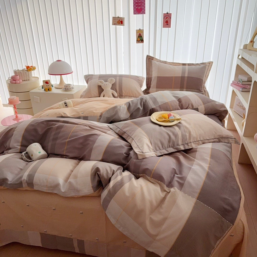 Pure Cotton Bedding Set - Mocha Plaid
