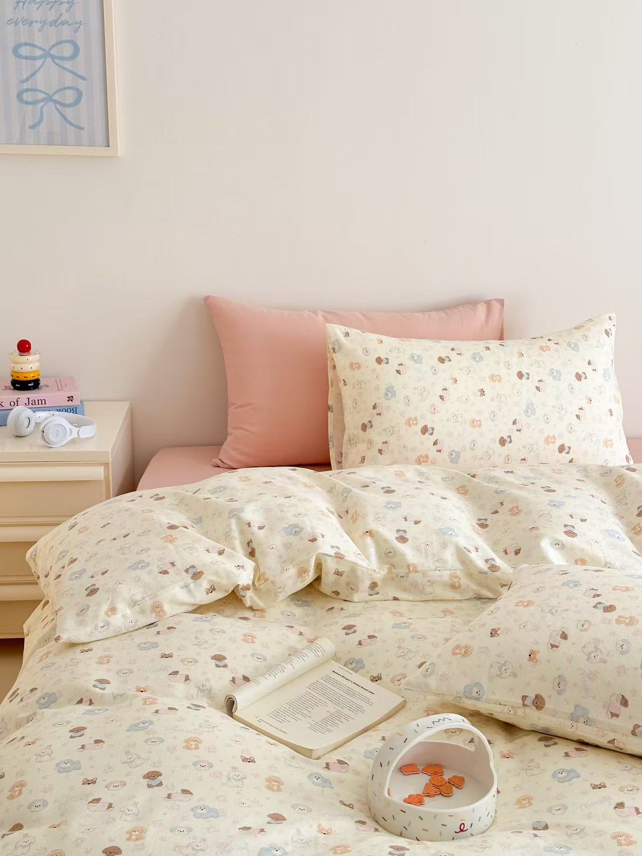 BreezeSoft Gauze Cotton Bedding Set - Pink Puppy
