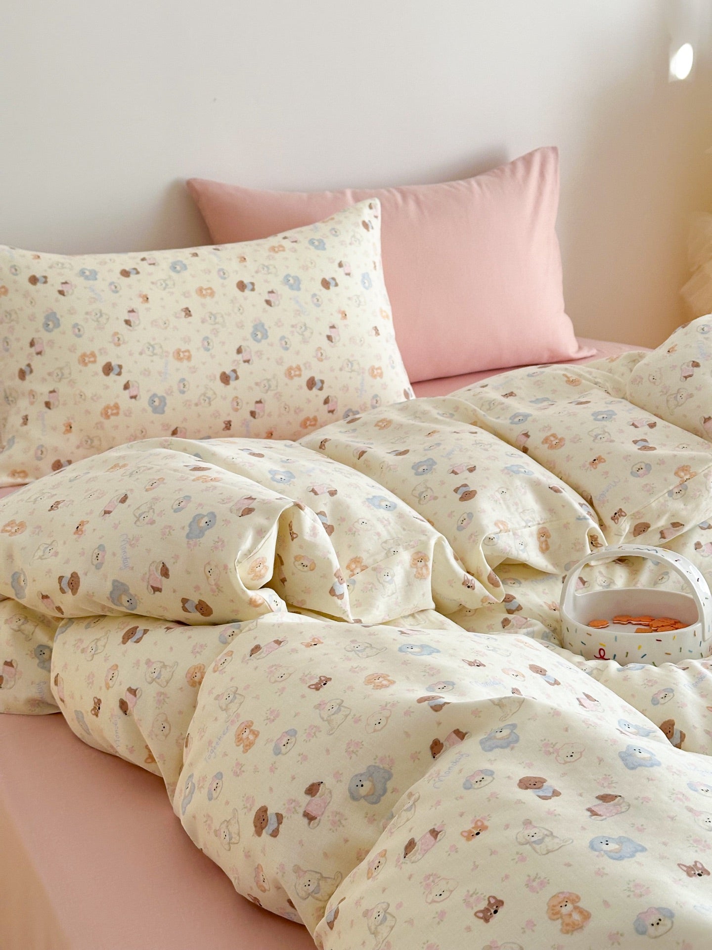 BreezeSoft Gauze Cotton Bedding Set - Pink Puppy