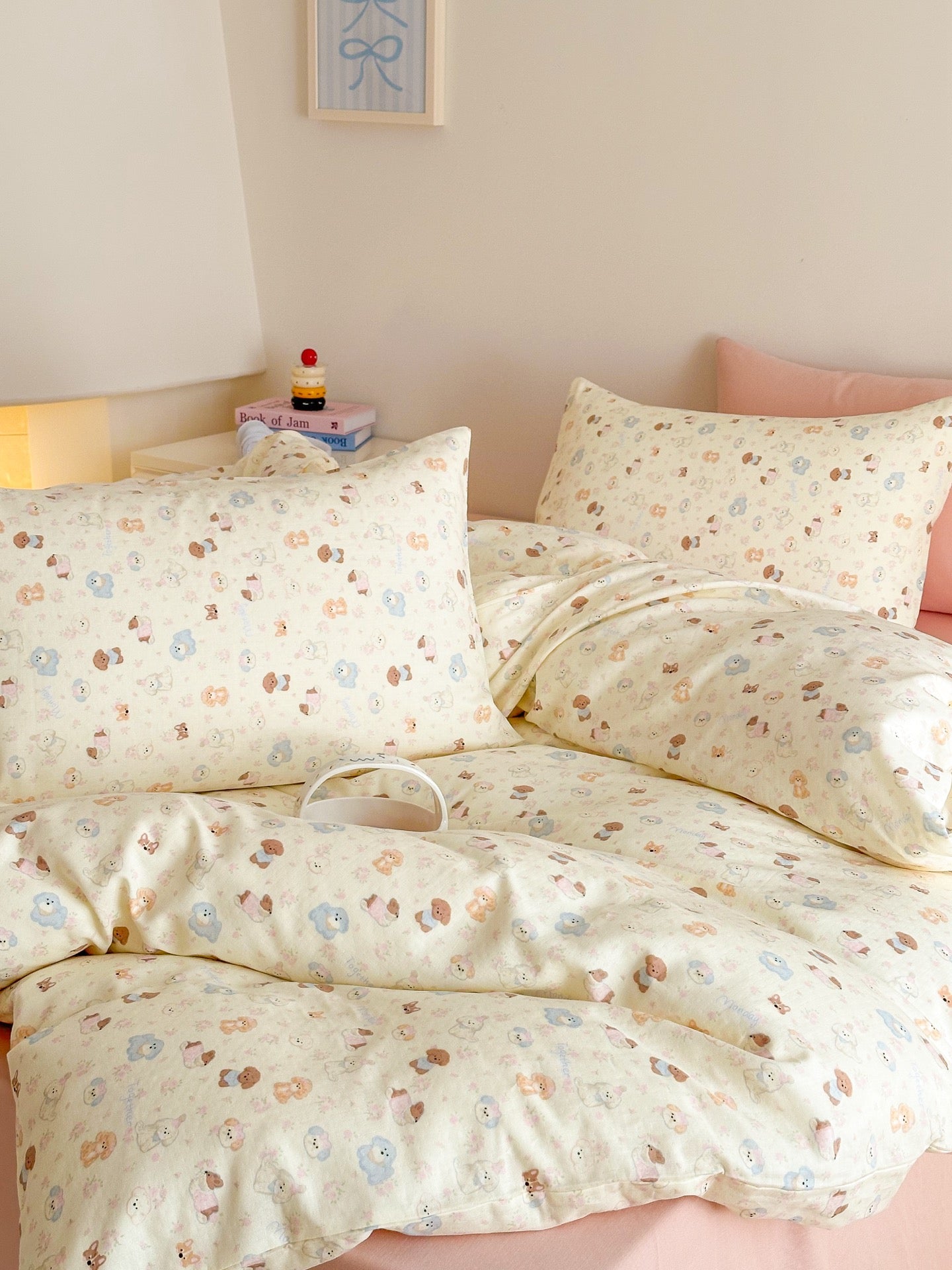 BreezeSoft Gauze Cotton Bedding Set - Pink Puppy