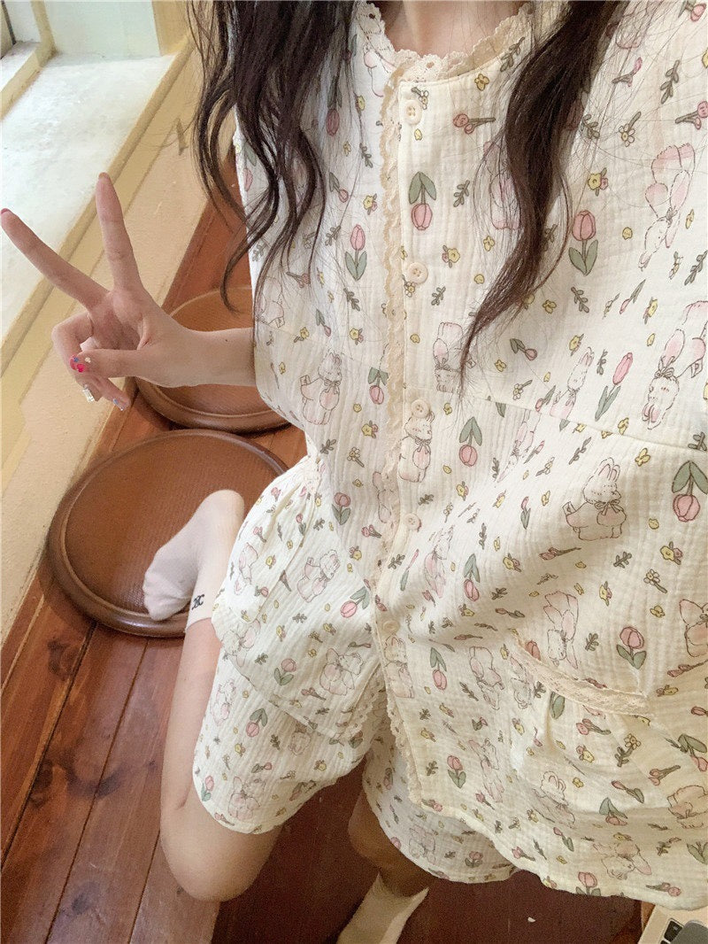 花园兔夏季睡衣短裤套装