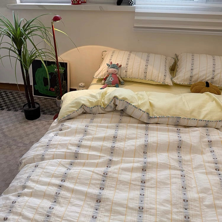 Pure Cotton Washed Jacquard Bedding Set - Cream Puppy