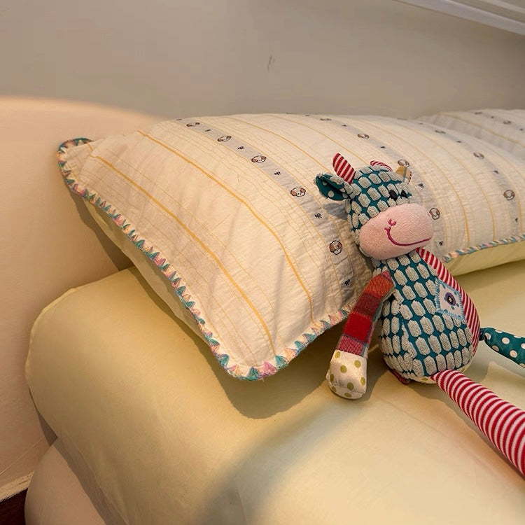 Pure Cotton Washed Jacquard Bedding Set - Cream Puppy