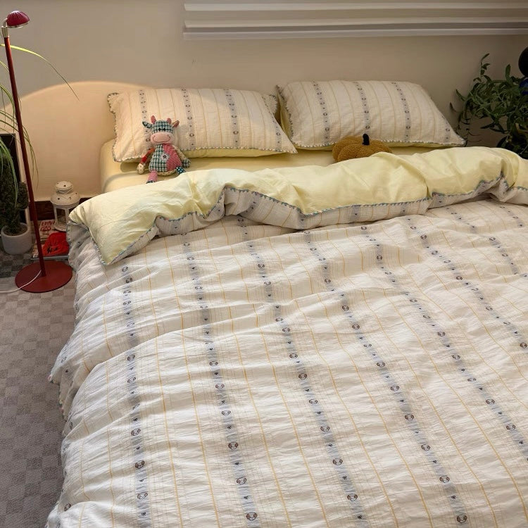 Pure Cotton Washed Jacquard Bedding Set - Cream Puppy