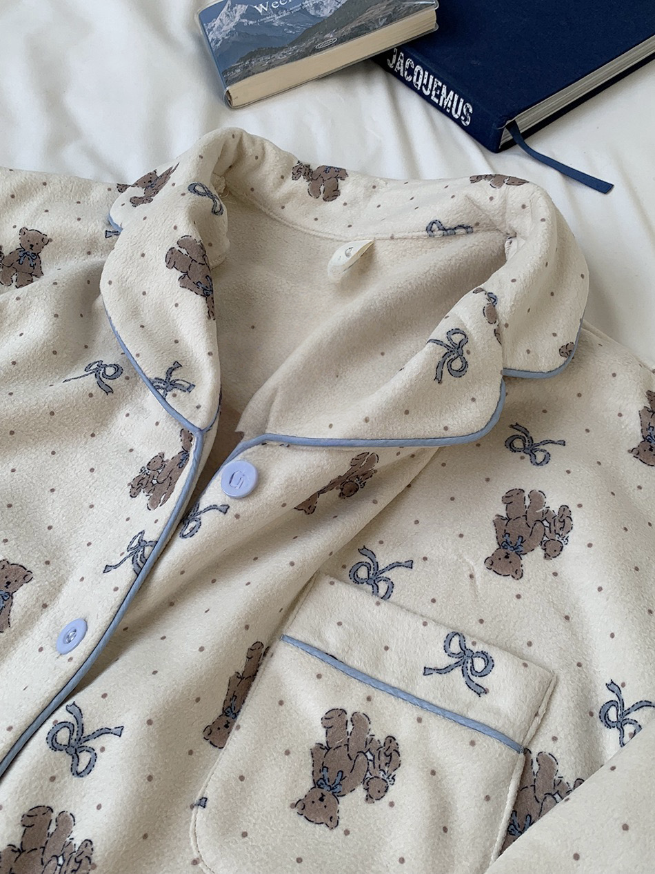 Winter Brushed Polyester Teddy Bear Pajama Set