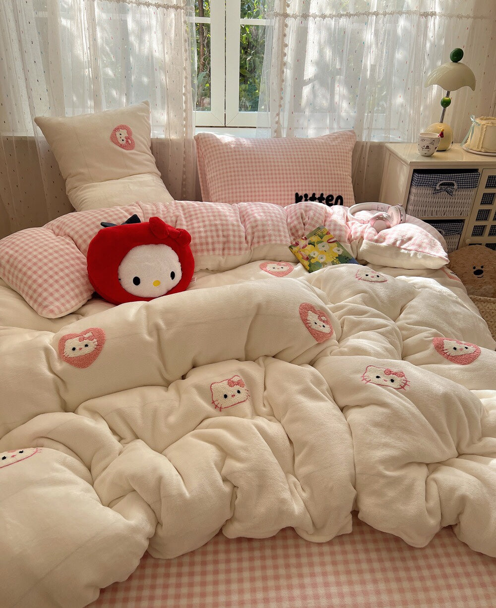 Pink Kitten Fluffy Winter Bedding Set