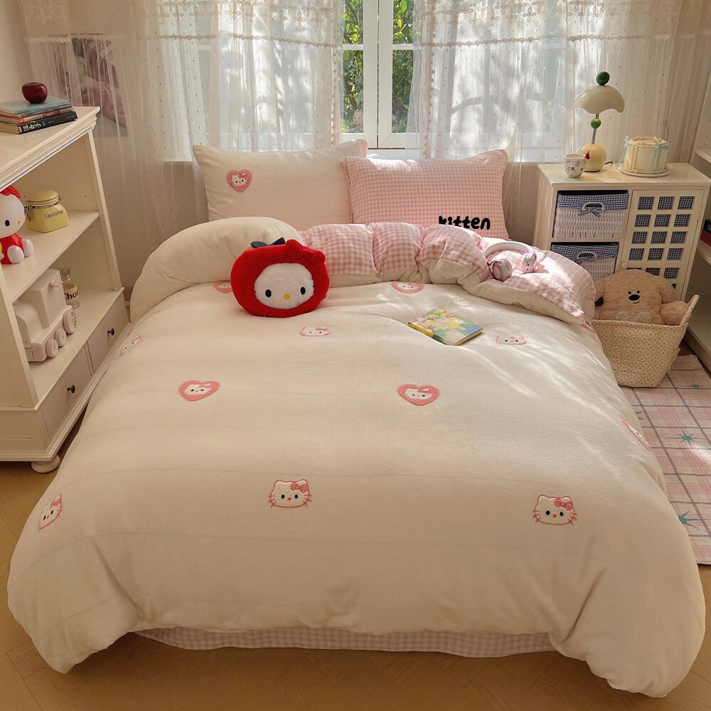 Pink Kitten Fluffy Winter Bedding Set