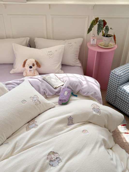 加绒加厚：熊仔派对牛奶绒床上用品
