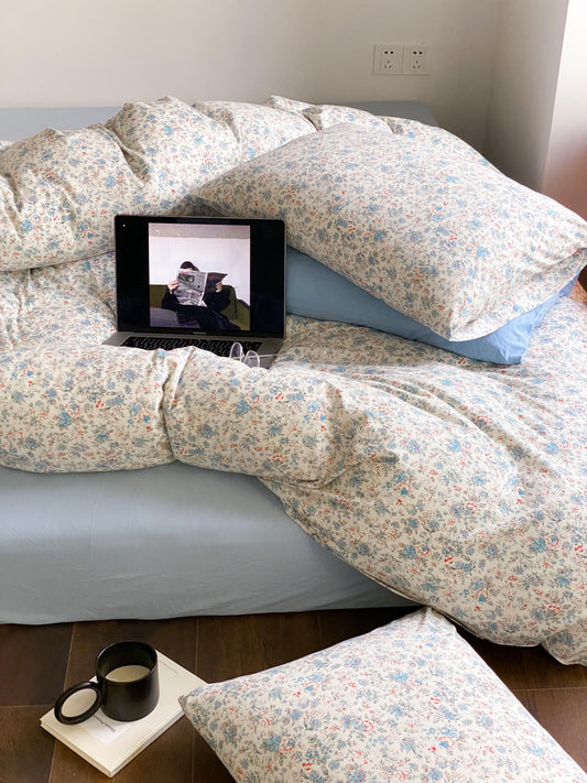 Autumn & Winter Knit Cotton Bedding Set - Blue Meadow