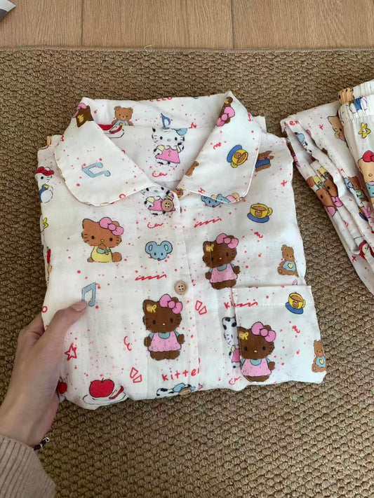 Brown Kitty Pure Cotton Pajama Set