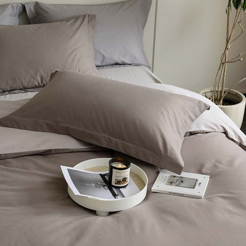 Luxury Reversible Pure Cotton Duvet Cover - Geryish Brown