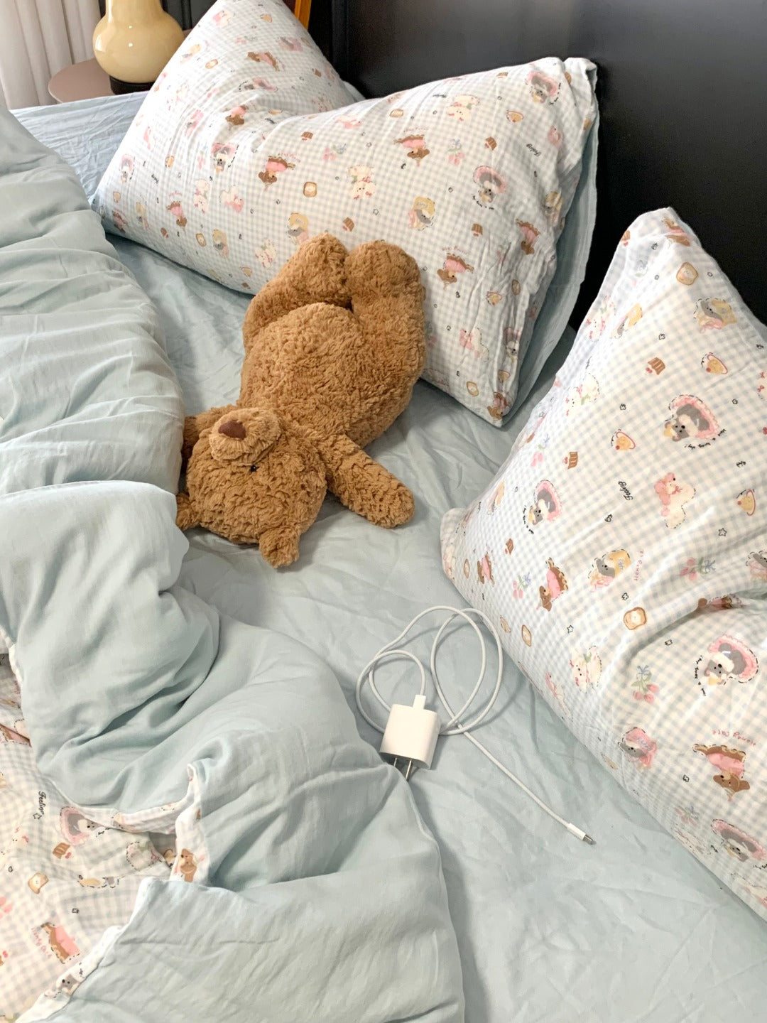 BreezeSoft Gauze Cotton Bedding Set - Blue Puppy