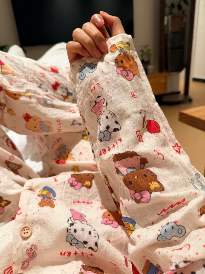 Brown Kitty Pure Cotton Pajama Set