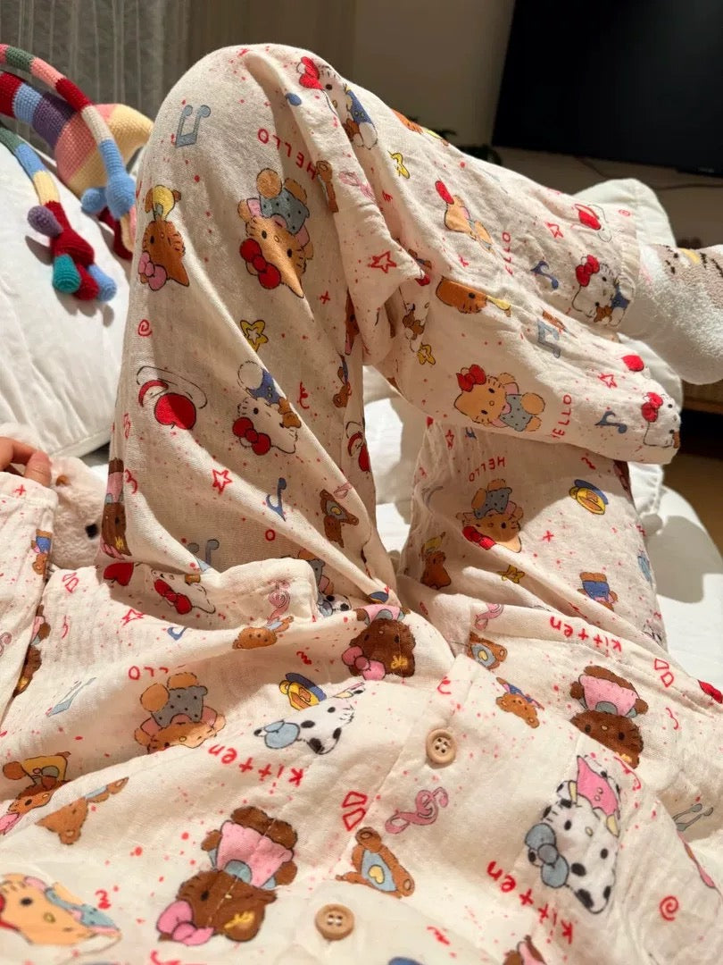 Brown Kitty Pure Cotton Pajama Set
