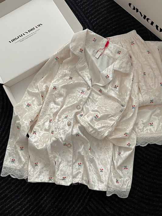 Cherry Print Polyester Pajama Set