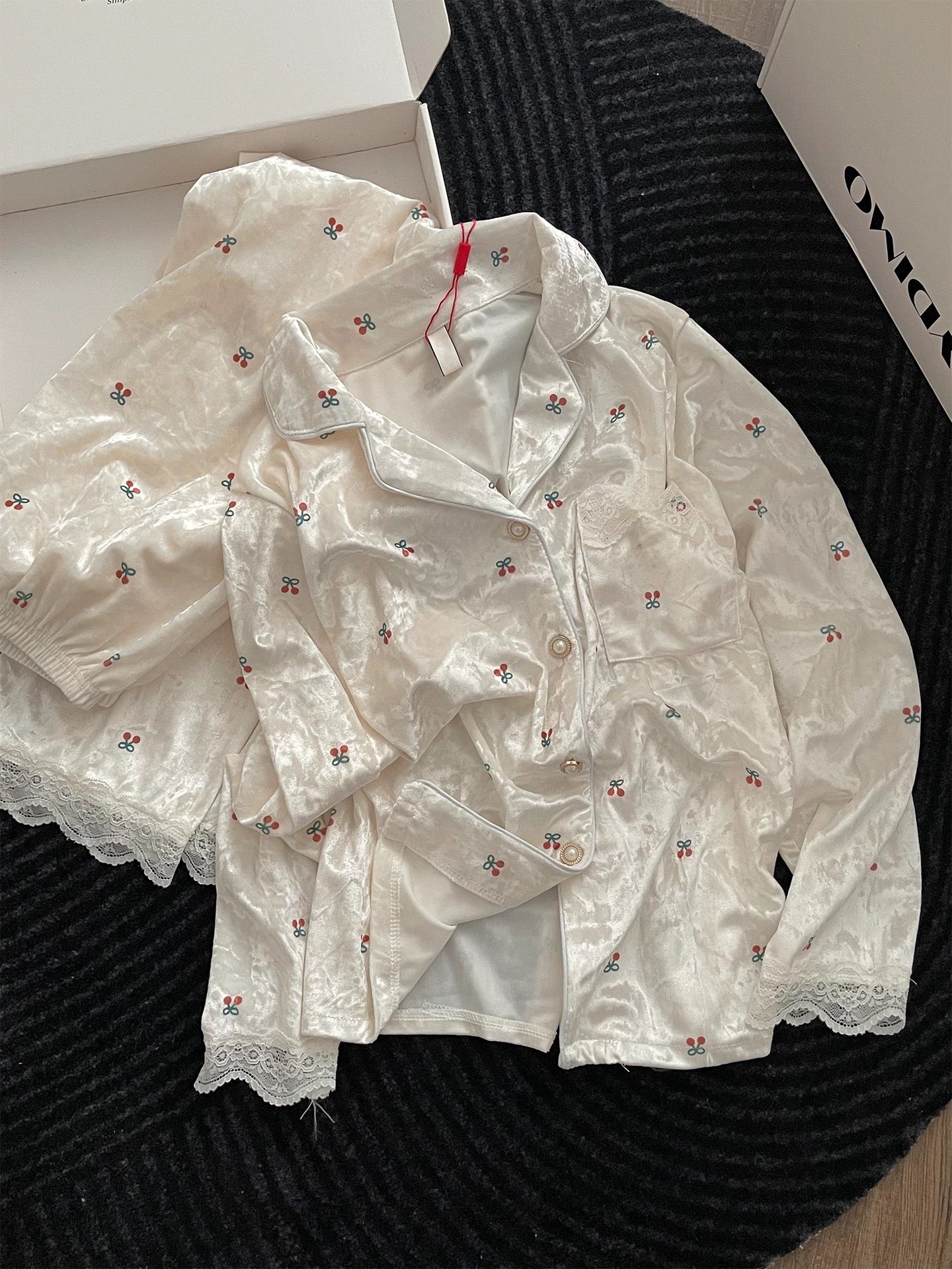 Cherry Print Polyester Pajama Set