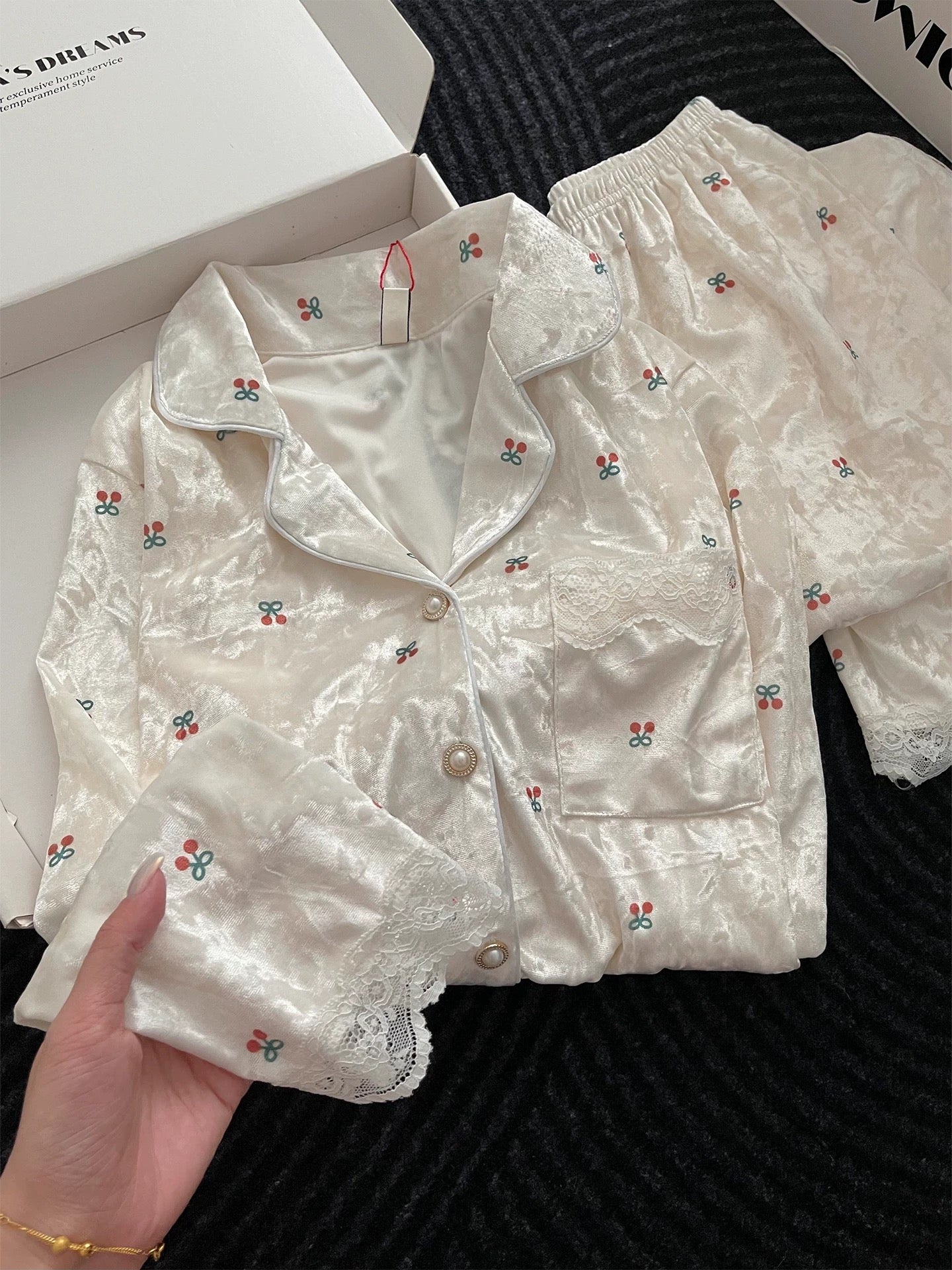 Cherry Print Polyester Pajama Set