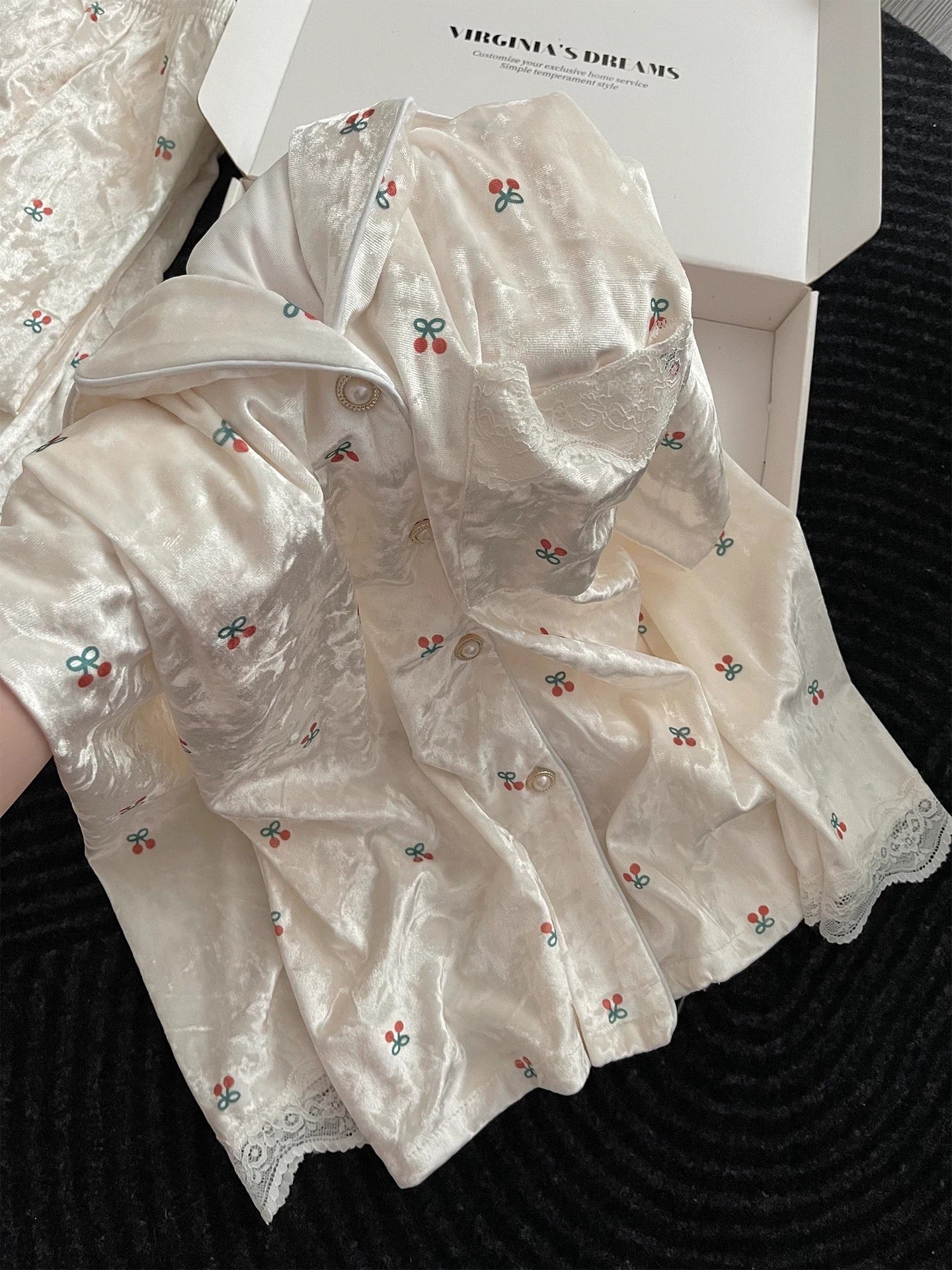 Cherry Print Polyester Pajama Set