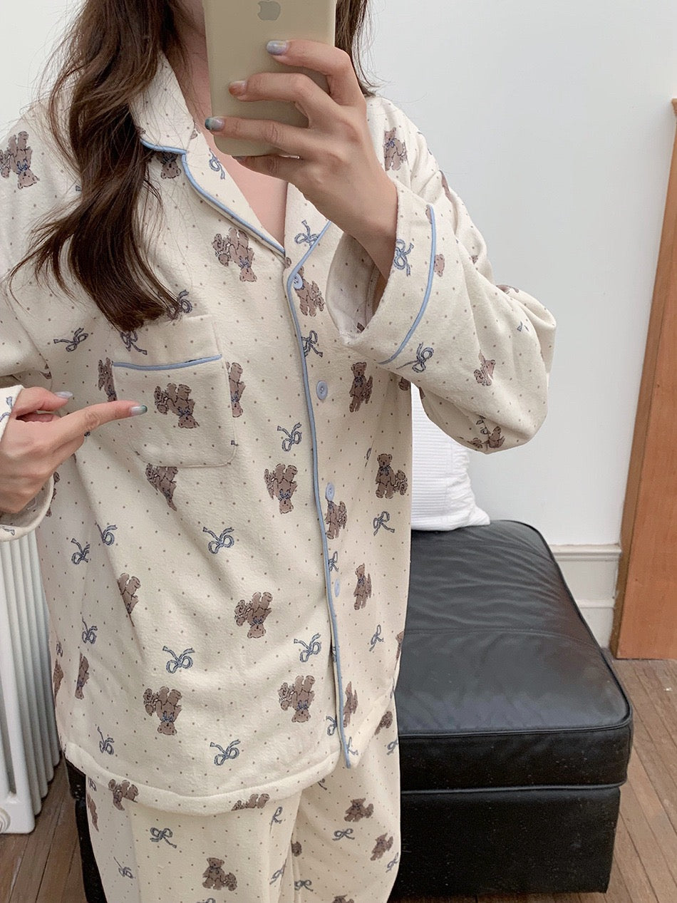 Winter Brushed Polyester Teddy Bear Pajama Set