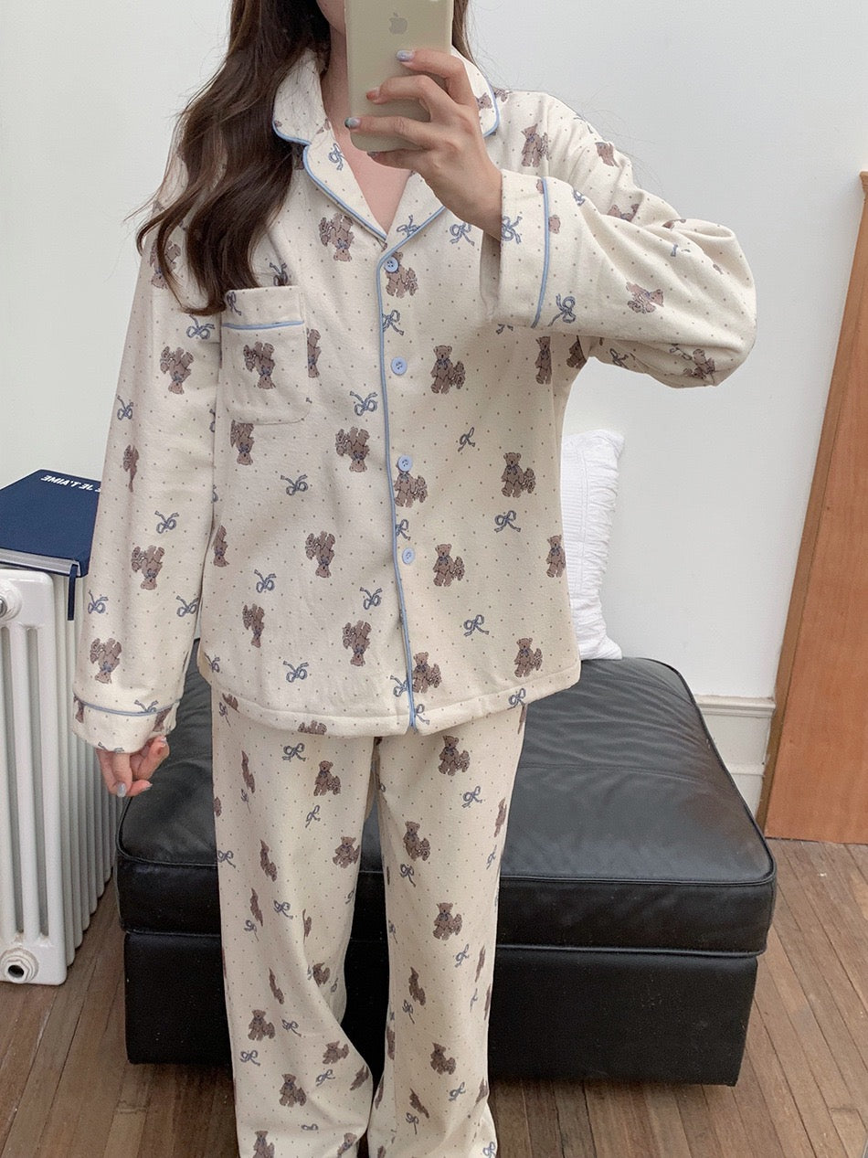 Winter Brushed Polyester Teddy Bear Pajama Set
