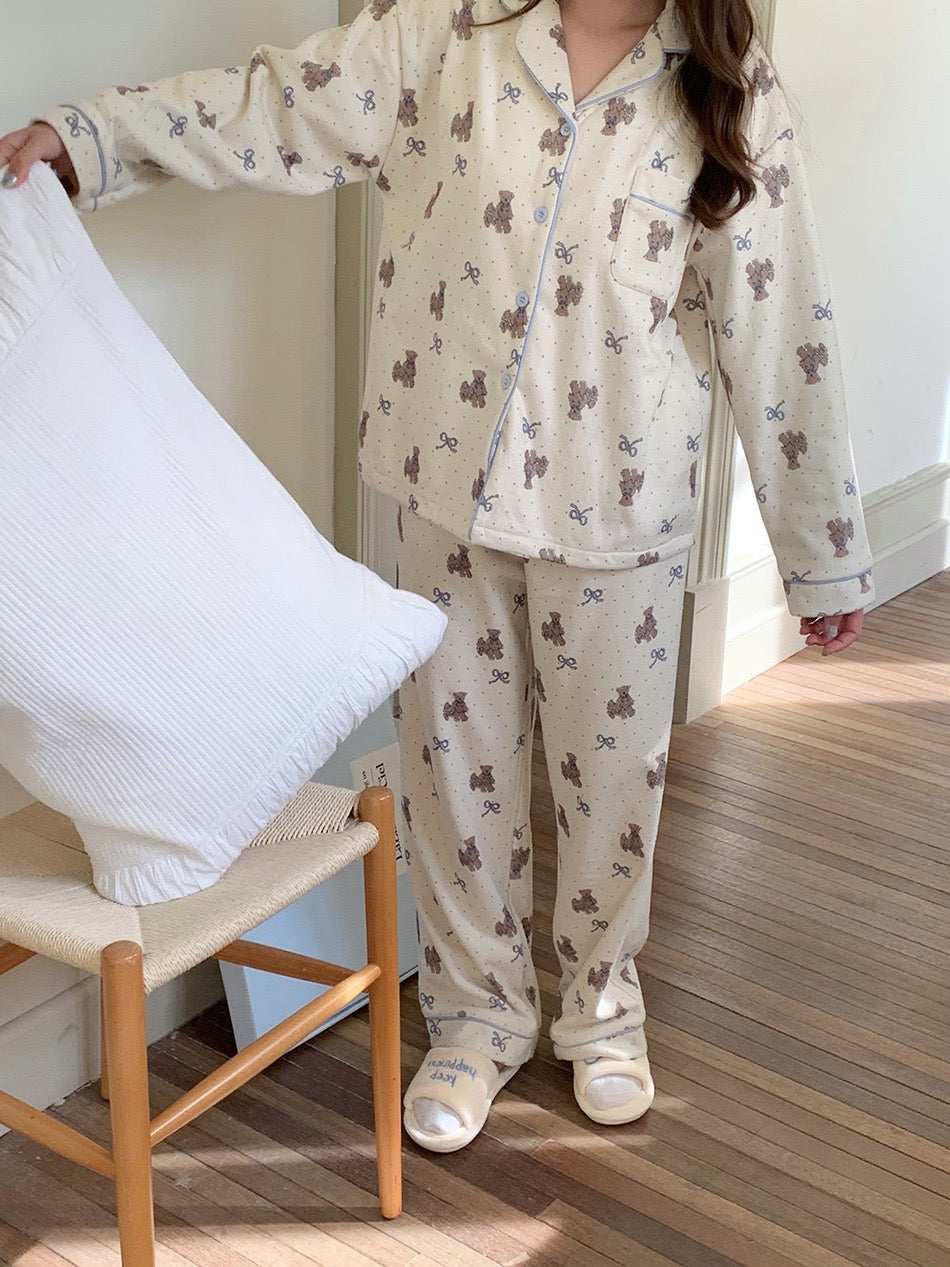 Winter Brushed Polyester Teddy Bear Pajama Set