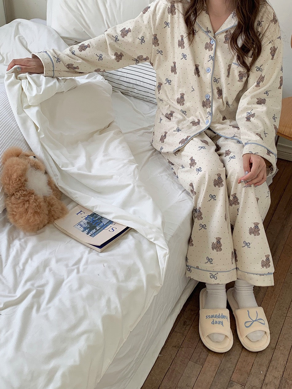 Winter Brushed Polyester Teddy Bear Pajama Set