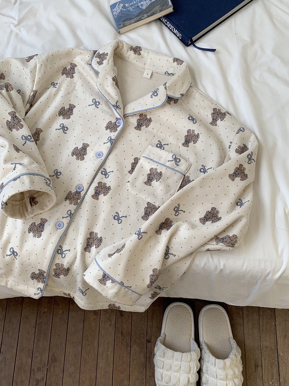 Winter Brushed Polyester Teddy Bear Pajama Set