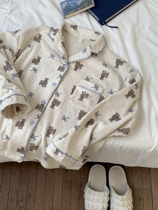 Winter Brushed Polyester Teddy Bear Pajama Set