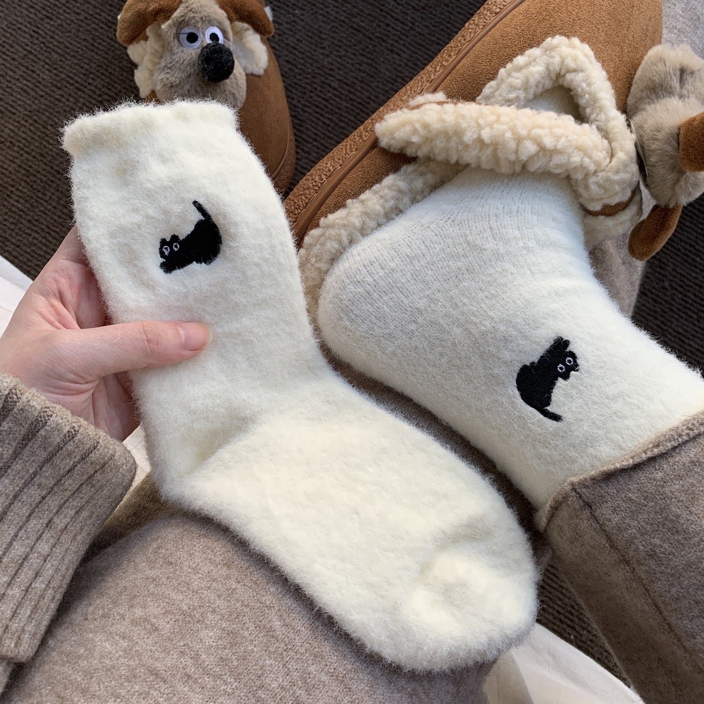 Cozy Cat Fluffy Thermal Socks - 2 Pairs