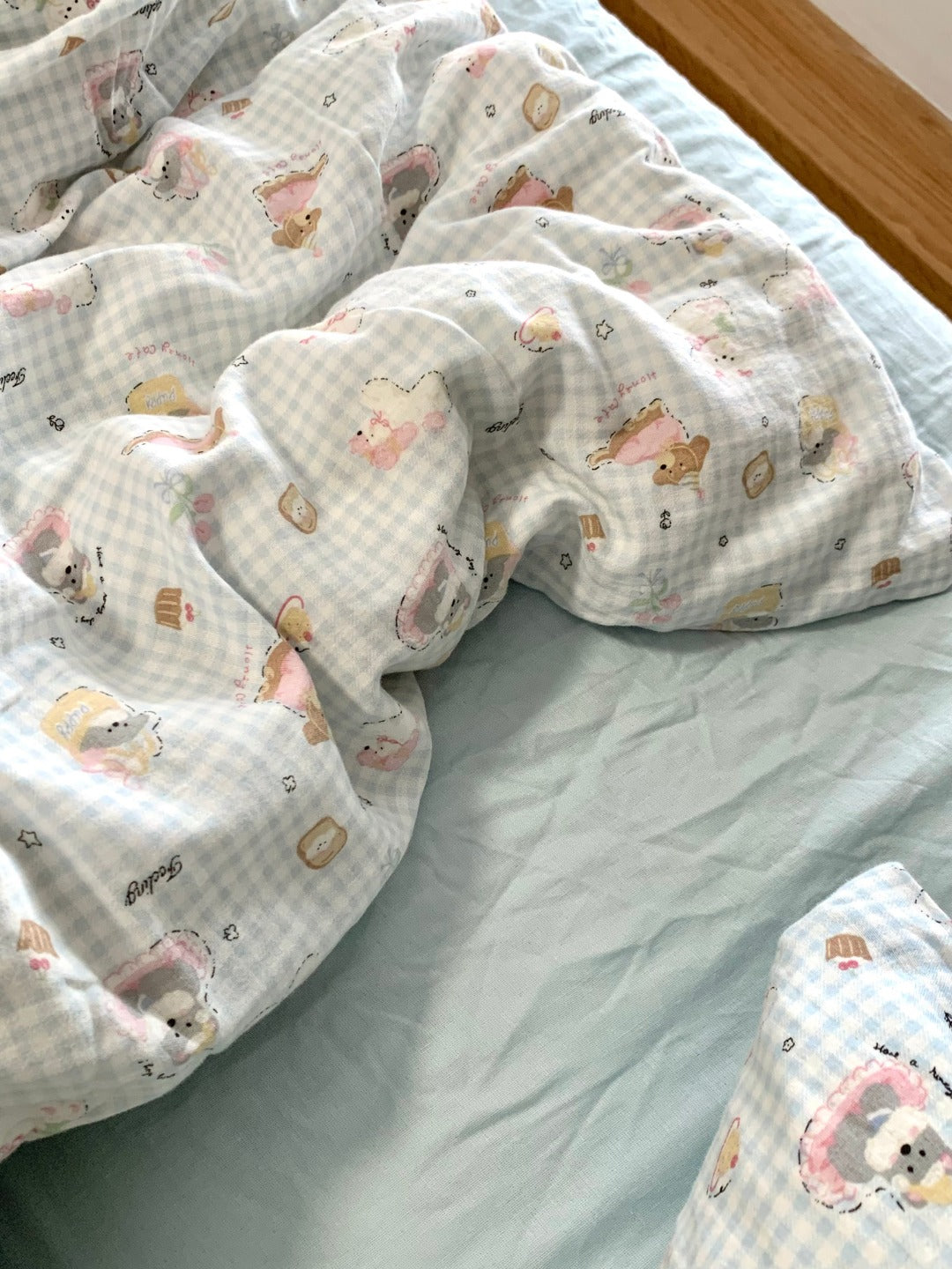 BreezeSoft Gauze Cotton Bedding Set - Blue Puppy